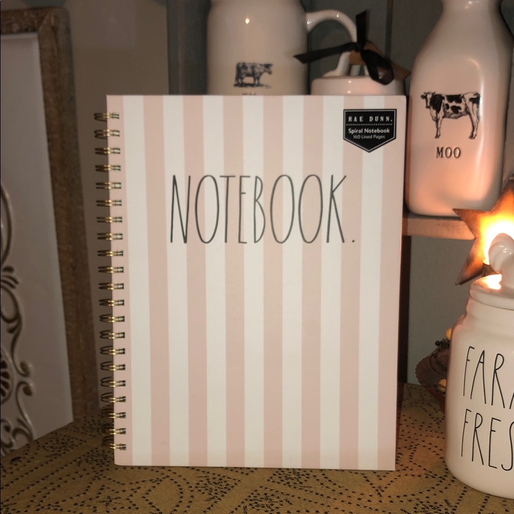 Rae Dunn NOTEBOOK Pinkish and Whiteish Striped Notebook with Gold Spiral